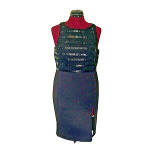 Lucy & Co. Women's Black Striped Bodycon Dress Size Medium Side Slit Fitted